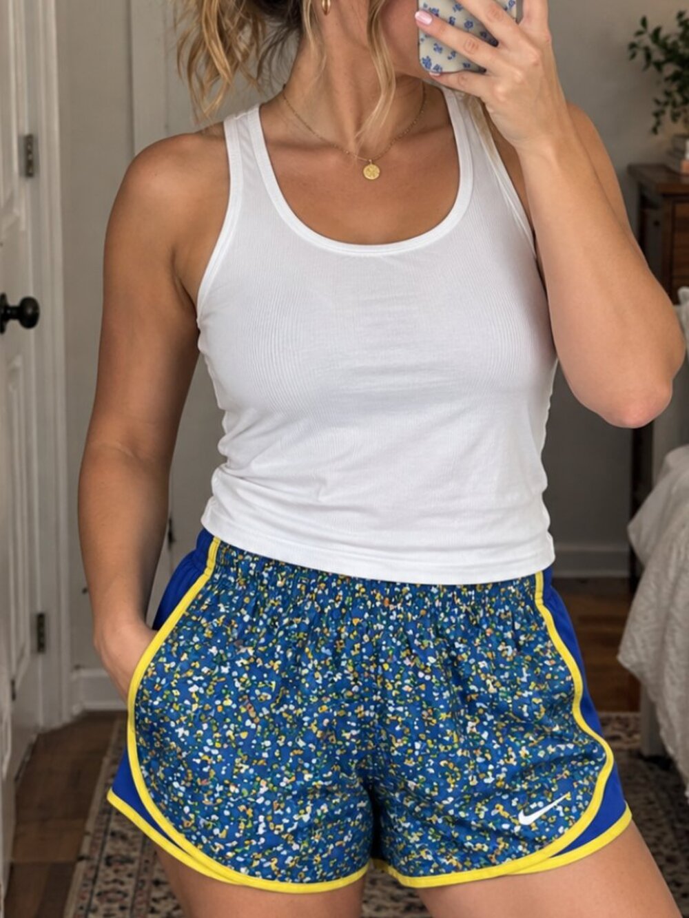 Nike Tempo Running Shorts XS Blue Yellow Dri-FIT Lined Lightweight Athletic